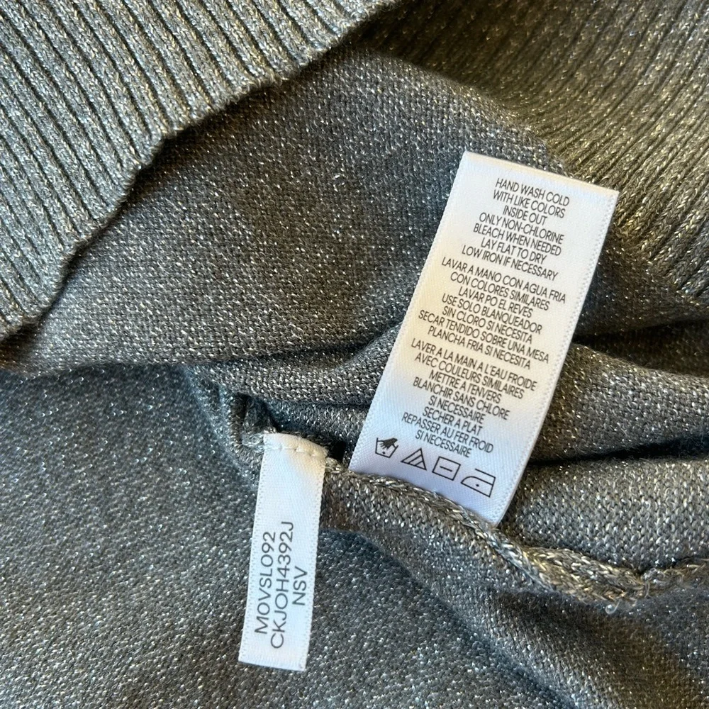 Calvin Klein Women’s Metallic Sparkle Silver Turtleneck Sweater Top Medium